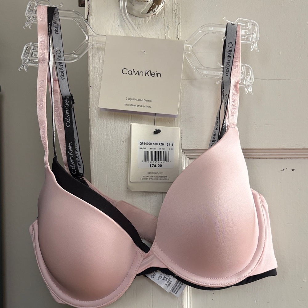Calvin Klein 2 Lightly Lined Demi Bras— Blush Pink and Black